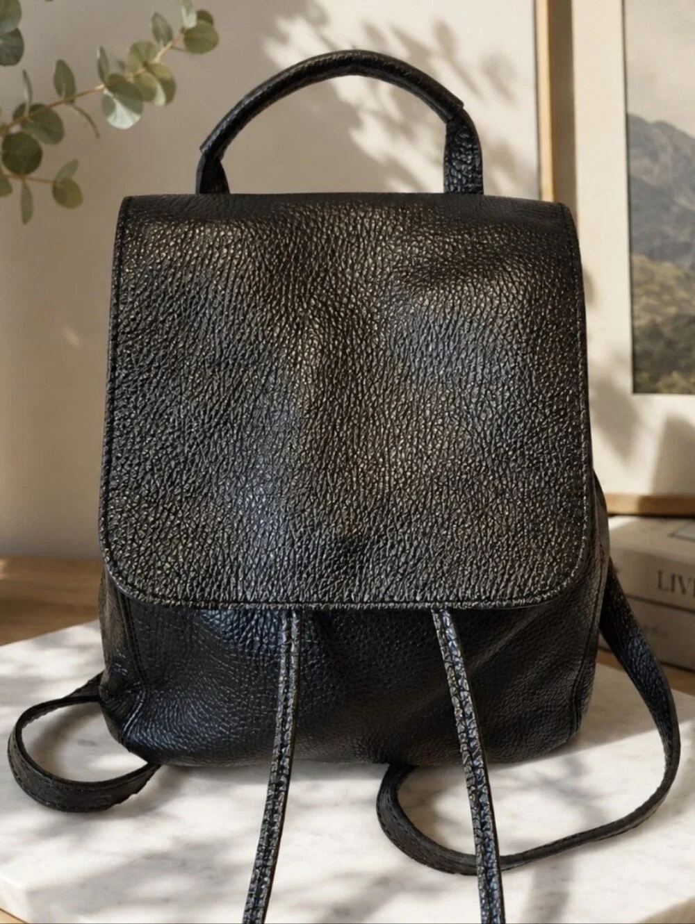 Unica! Firenze Black Leather Backpack Purse Italian Designer Travel Moto Boho